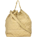 Chanel Quilted CC Drawstring Bucket Bag | Beige