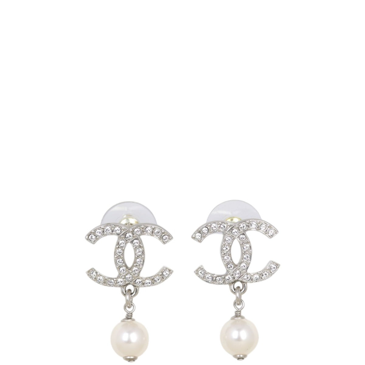 Chanel CC Crystal Pearl Drop Earrings