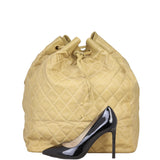 Chanel Quilted CC Drawstring Bucket Bag | Beige