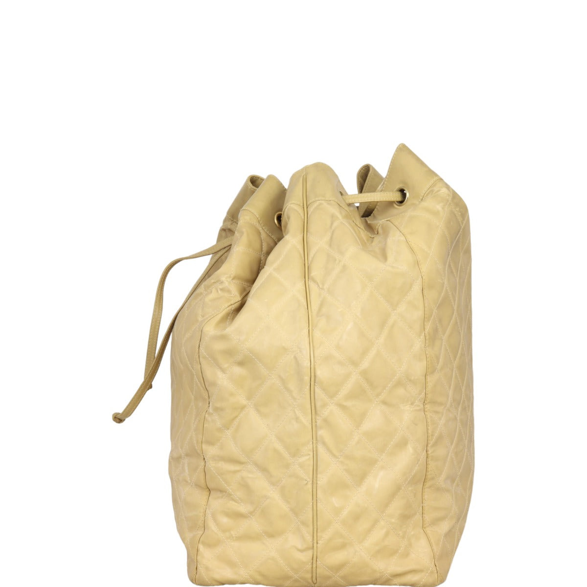 Chanel Quilted CC Drawstring Bucket Bag | Beige