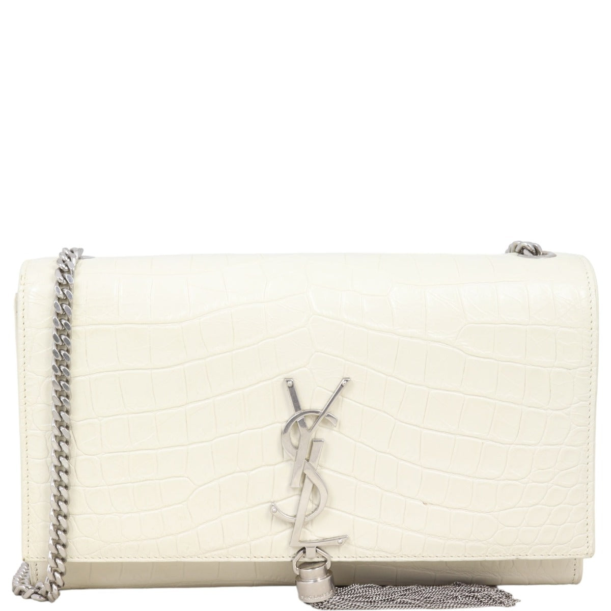 Saint Laurent Kate Tassel Medium Chain Bag Croc-Embossed