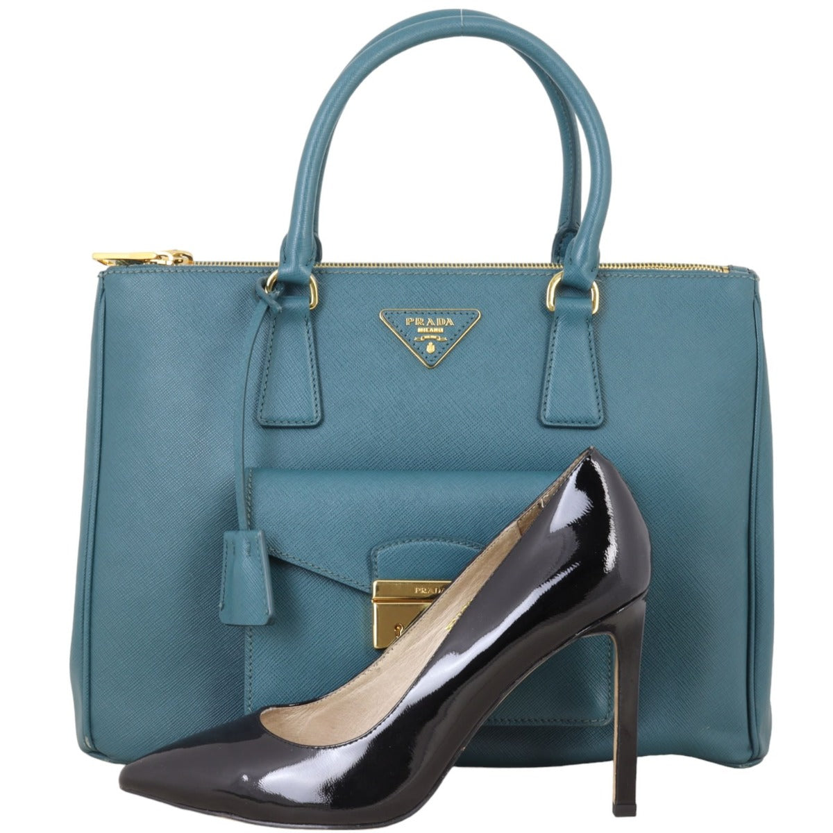 Prada Saffiano Lux Galleria Double Zip Pocket Tote Medium