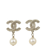Chanel Crystal CC Pearl Drop Earrings