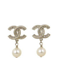 Chanel Crystal CC Pearl Drop Earrings