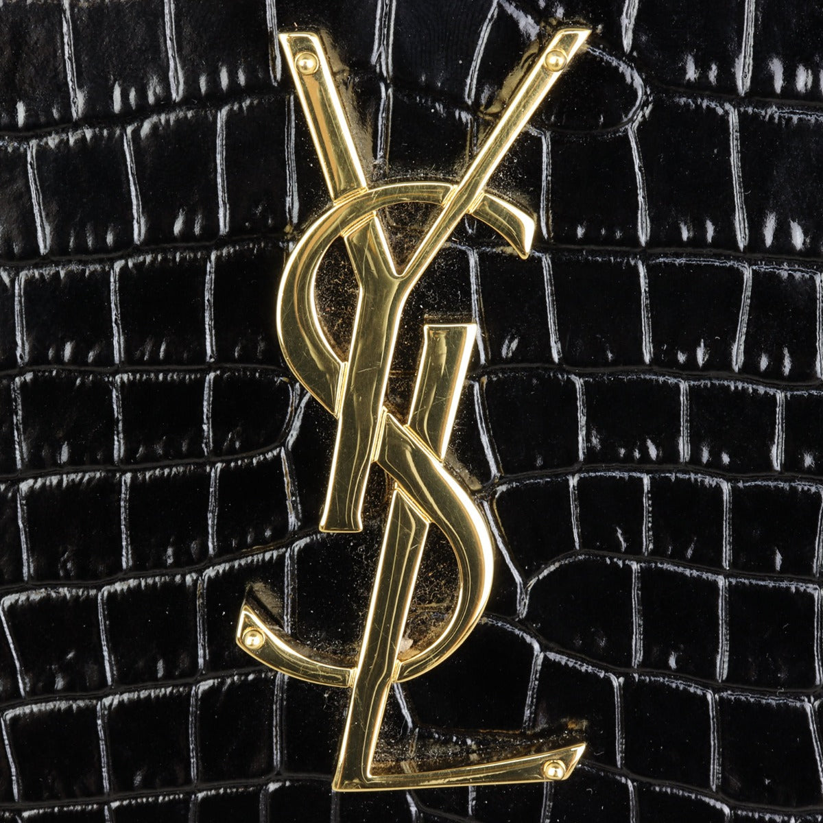 Saint Laurent Sunset Medium Croc-Embossed Hardware