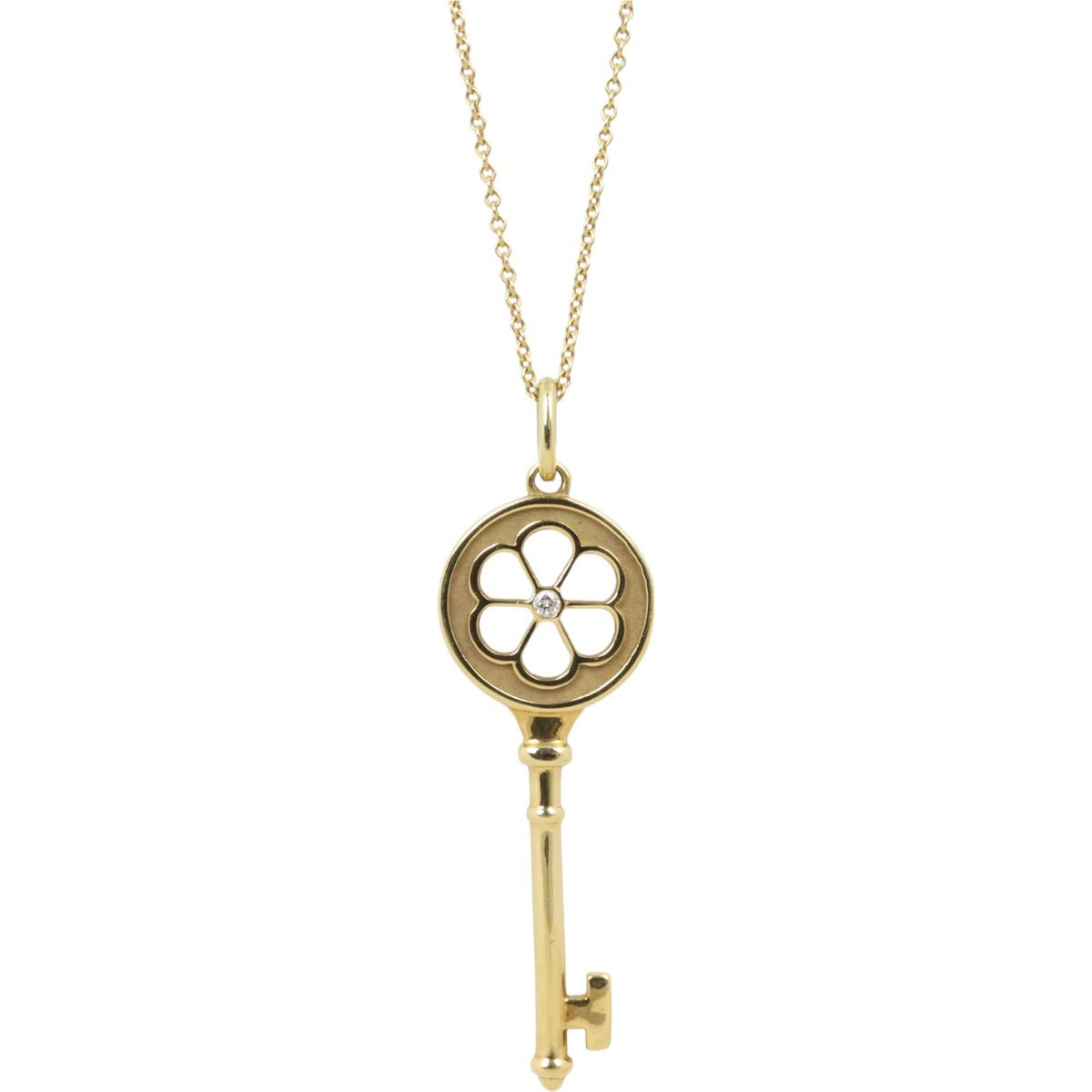 Tiffany & Co 18k Yellow Gold Diamond Daisy Key Pendant Necklace