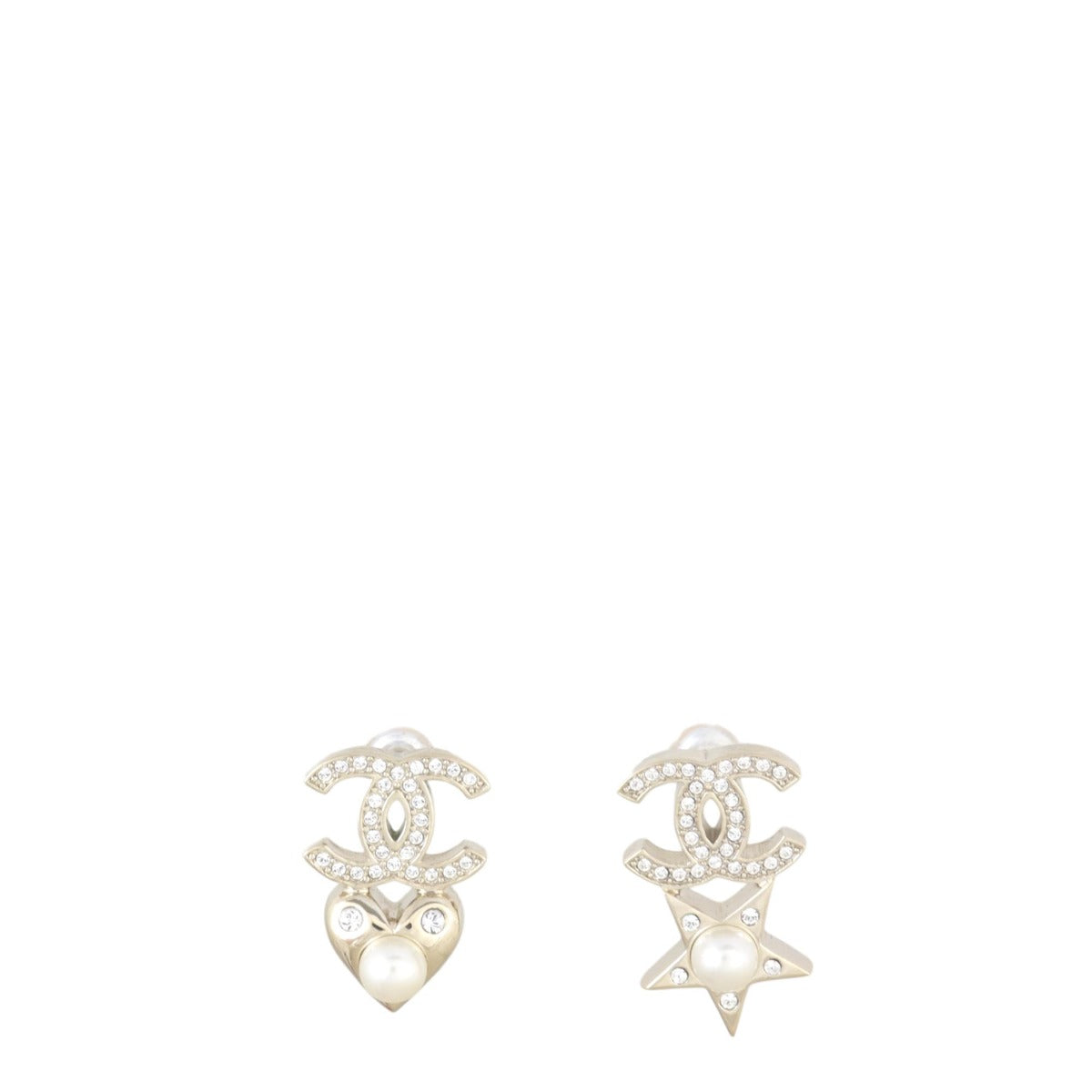 Chanel CC Star & Heart Crystal Stud Earrings