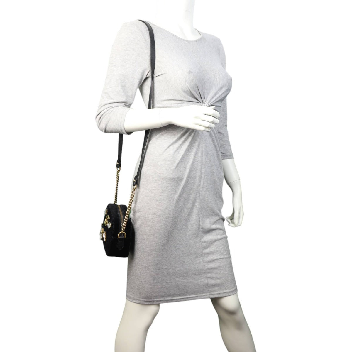 Gucci GG Marmont Velvet Mini Camera Bag Marquise Crystal