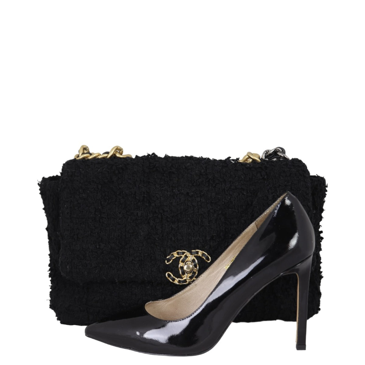 Chanel 19 Flap Bag Tweed Large | Black