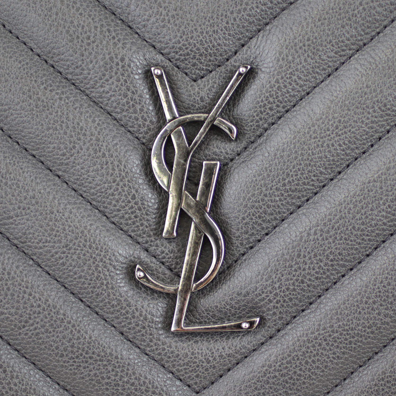Saint Laurent Matelasse Chevron Monogram Shopping Bag Front Plate