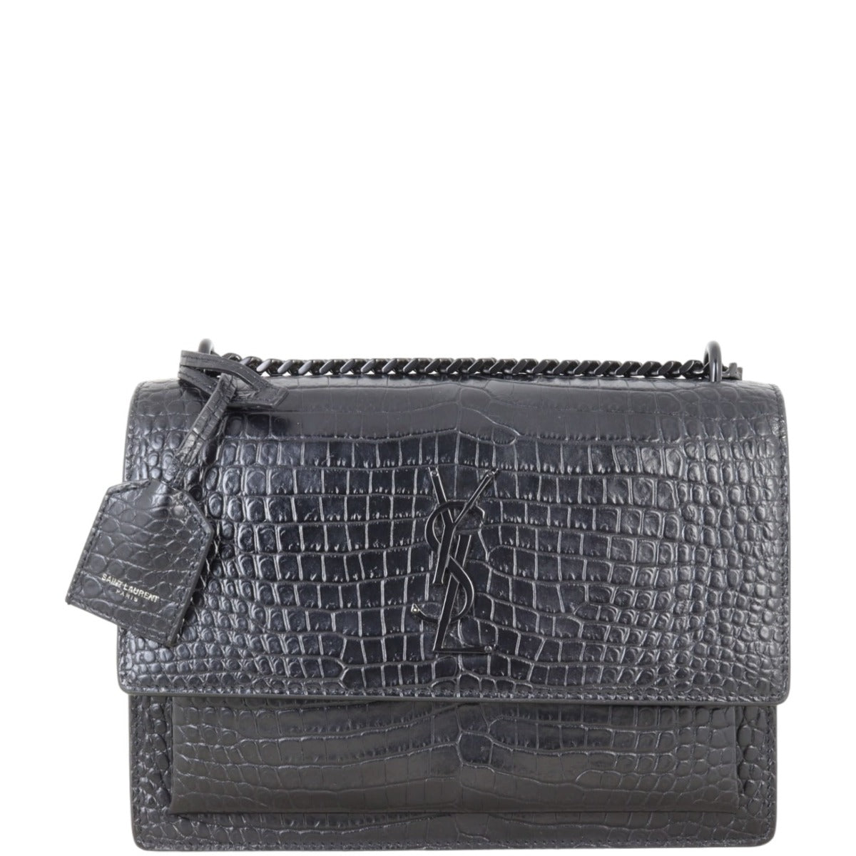 Saint Laurent Sunset Medium Croc-Embossed