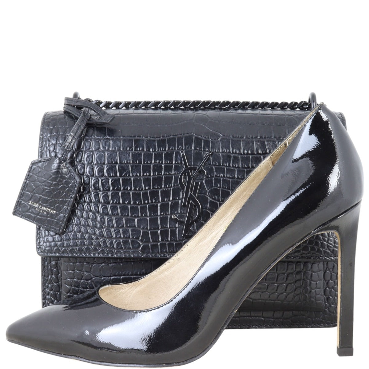 Saint Laurent Sunset Medium Croc-Embossed