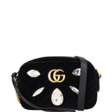 Gucci GG Marmont Velvet Mini Camera Bag Marquise Crystal