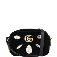 Gucci GG Marmont Velvet Mini Camera Bag Marquise Crystal