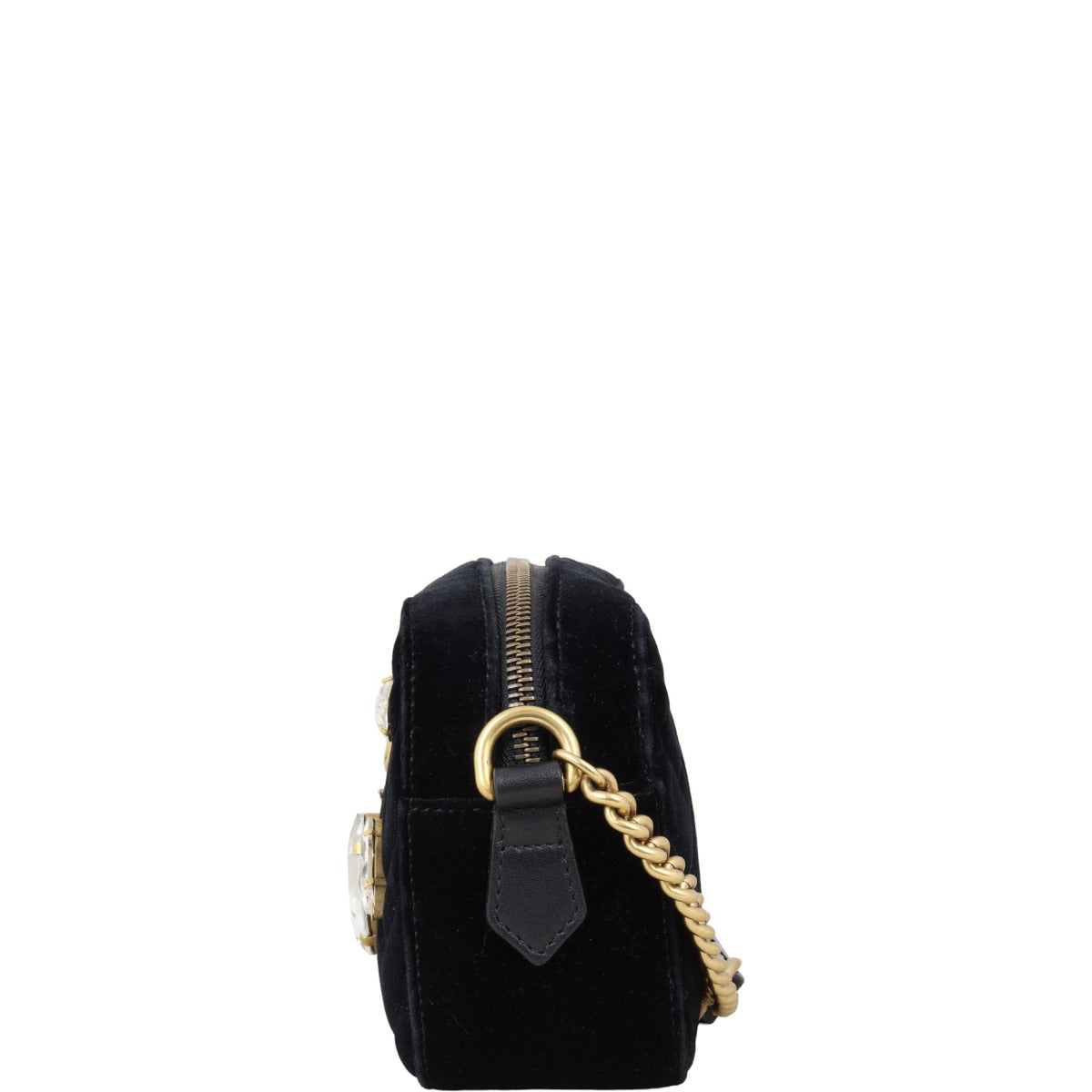 Gucci GG Marmont Velvet Mini Camera Bag Marquise Crystal