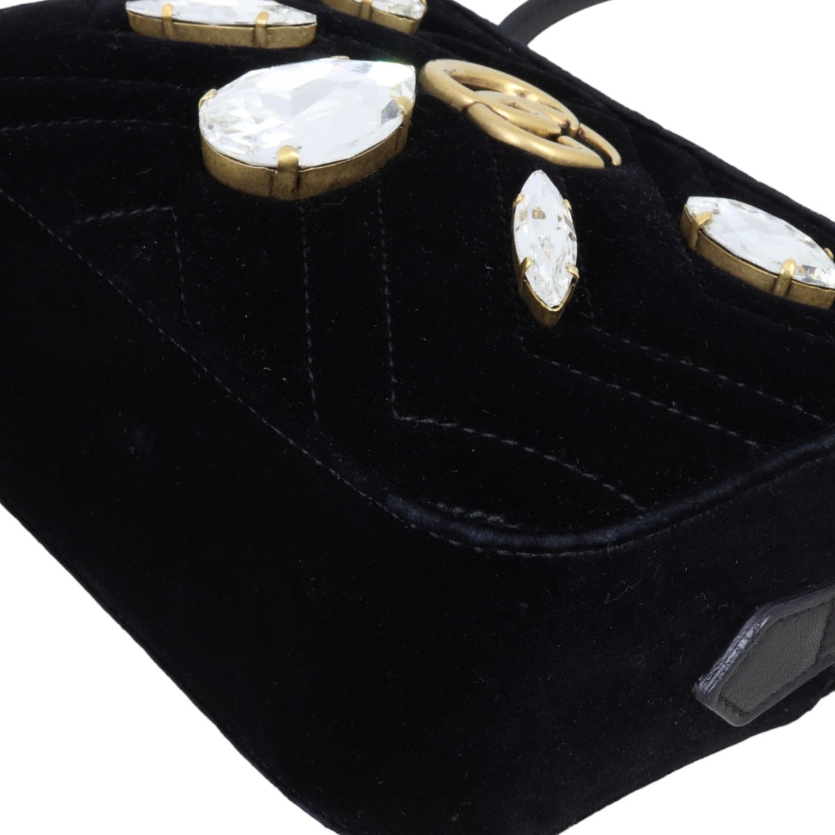 Gucci GG Marmont Velvet Mini Camera Bag Marquise Crystal