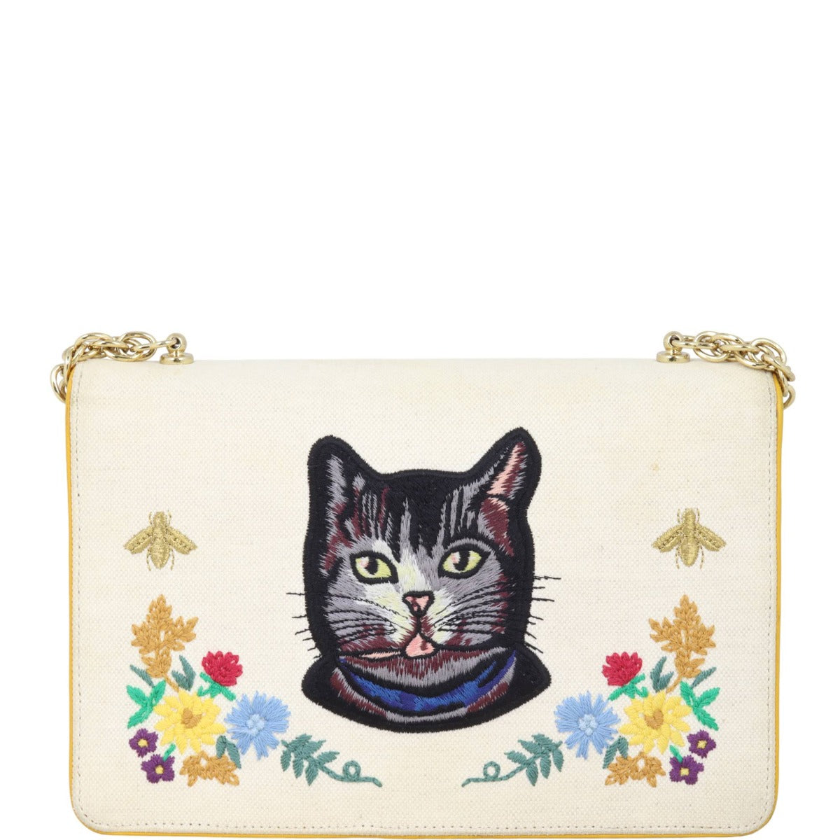 Gucci Linea Ricami Floral Cat Embroidered Shoulder Bag