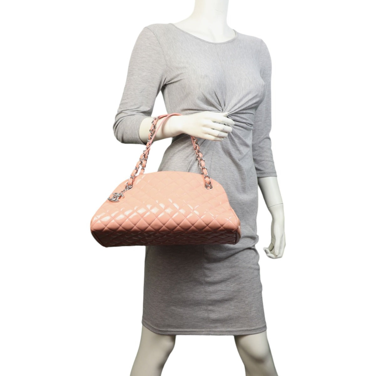 Chanel Just Mademoiselle Bowler Bag Medium Patent |  Shell Pink