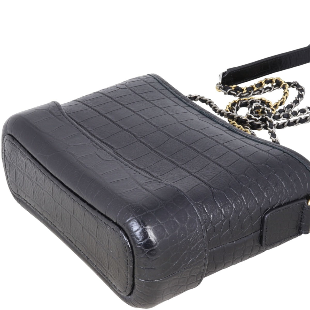 Chanel Gabrielle Hobo Logo Handle Croc Embossed Small