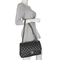 Chanel Classic Double Flap Jumbo | Black Lambskin Diamond