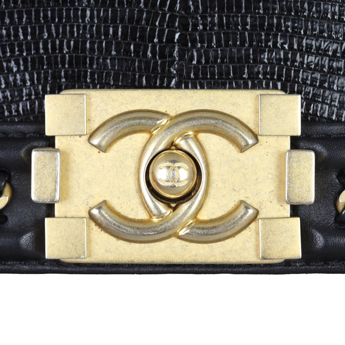 Chanel Boy Top Handle Bag Small Lizard Hardware