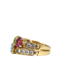 Bvlgari Allegra Two Band 18k Yellow Gold Diamond Multi Gemstone Ring