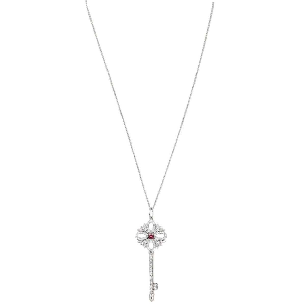 Tiffany & Co Victoria Key Platinum Ruby Diamond Pendant Necklace