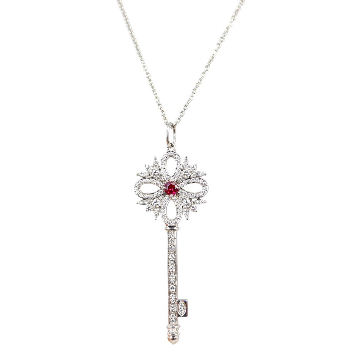 Tiffany & Co Victoria Key Platinum Ruby Diamond Pendant Necklace