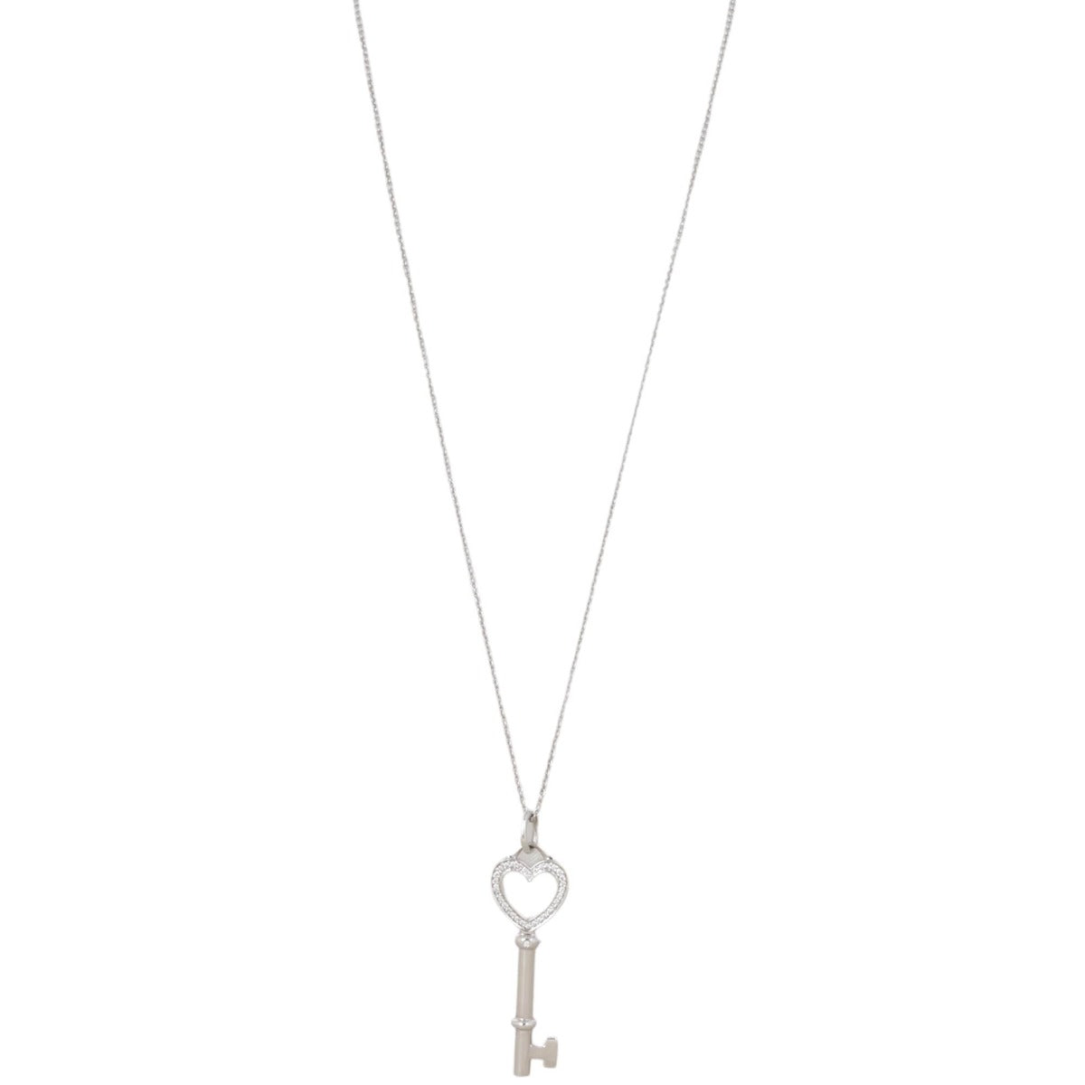 Tiffany & Co 18k White Gold Diamond Key Pendant Necklace