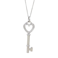 Tiffany & Co 18k White Gold Diamond Key Pendant Necklace