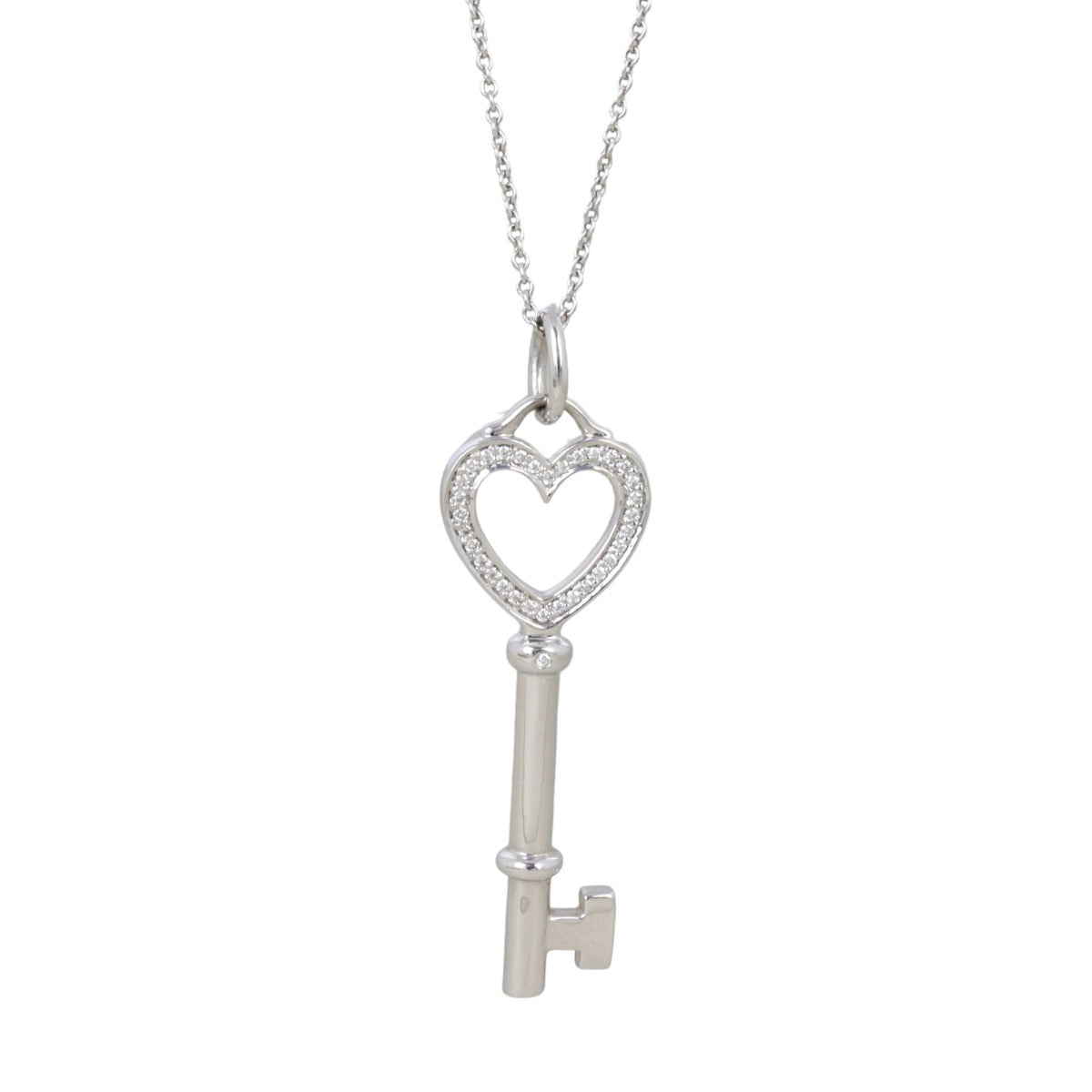Tiffany & Co 18k White Gold Diamond Key Pendant Necklace