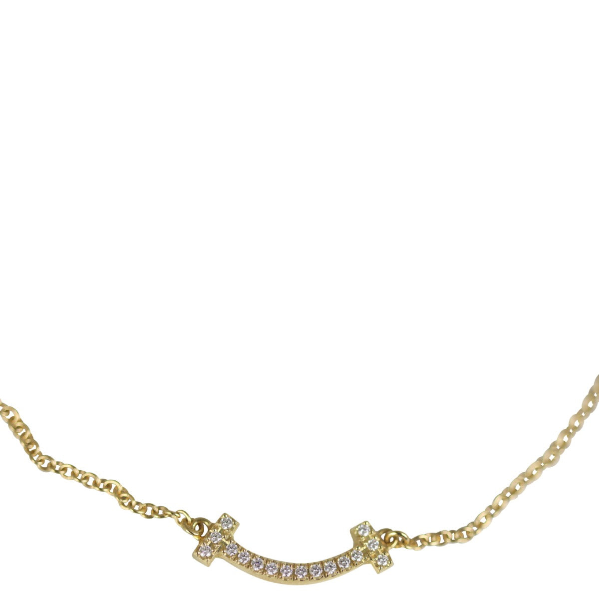 Tiffany & Co. T Smile Diamond Mini Pendant Necklace 18K Yellow Gold Pendant