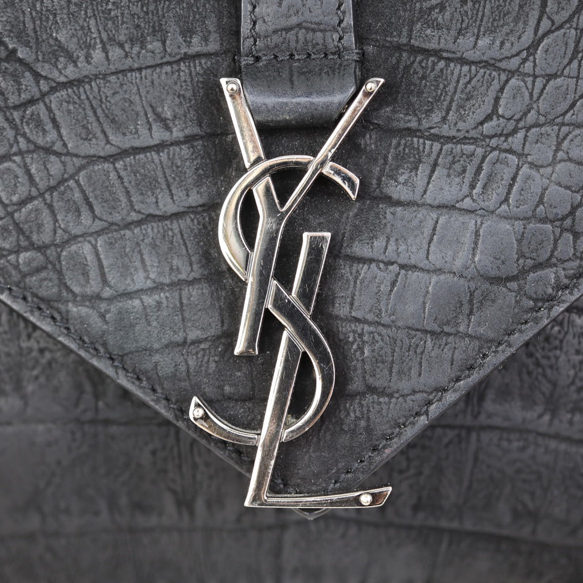 Saint Laurent College Medium Croc-Embossed Nubuck Hardware