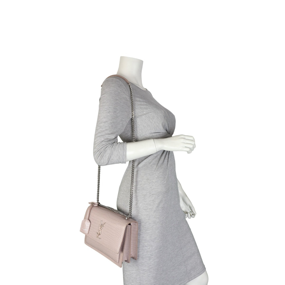 Saint Laurent Sunset Medium Croc-Embossed