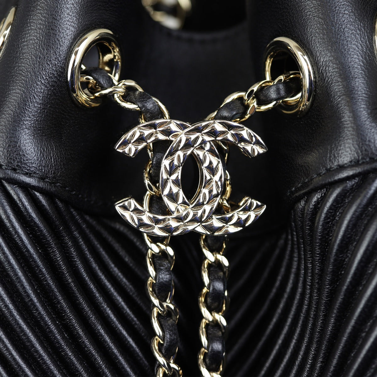 Chanel Drawstring Bucket Bag Chevron Hardware