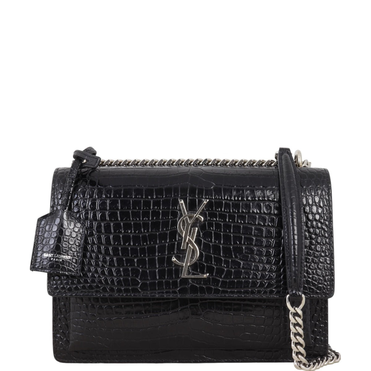 Saint Laurent Sunset Medium Croc-Embossed