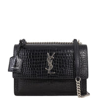 Saint Laurent Sunset Medium Croc-Embossed