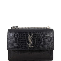 Saint Laurent Sunset Medium Croc-Embossed