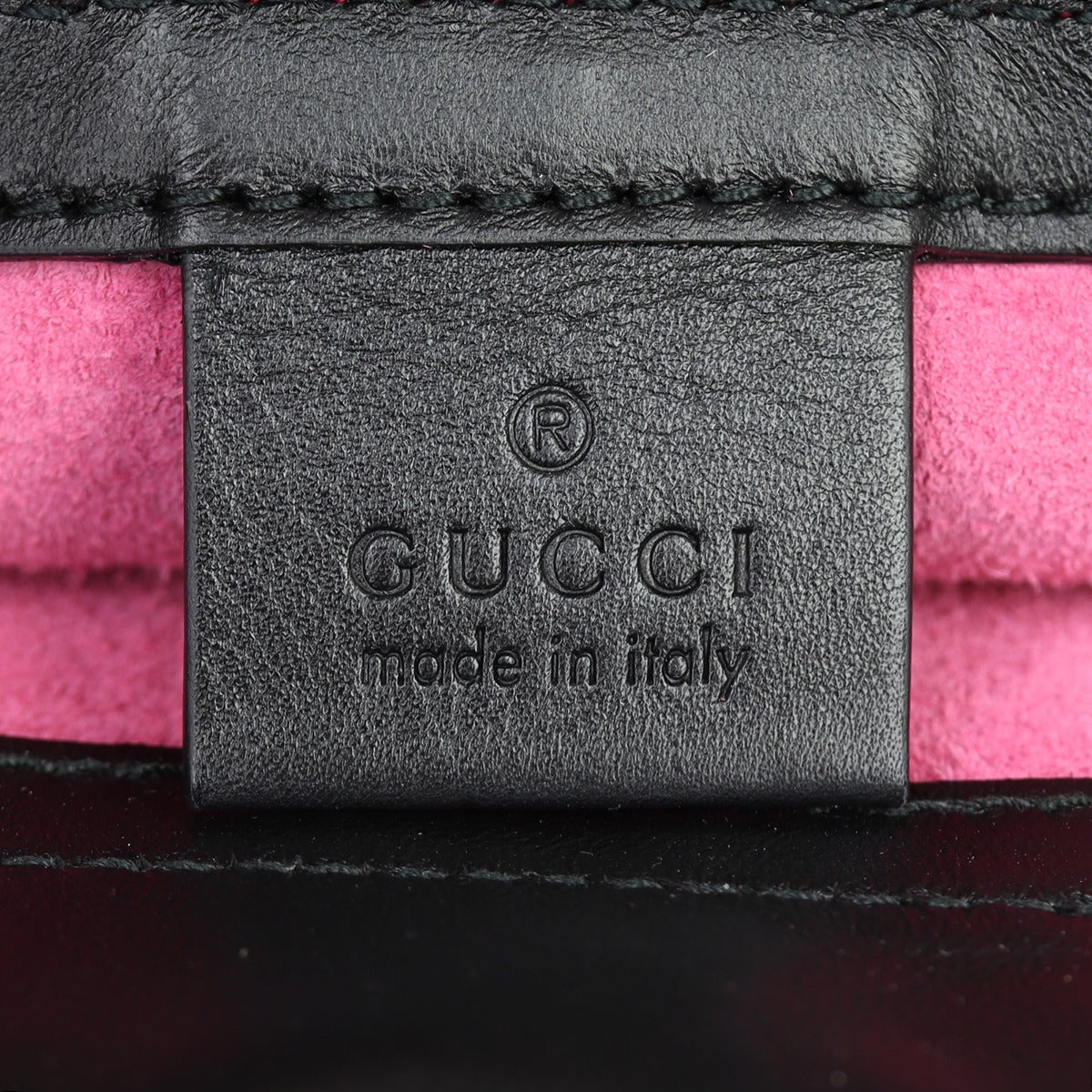 Gucci Leather Logo Drawstring Backpack Interior Stamp