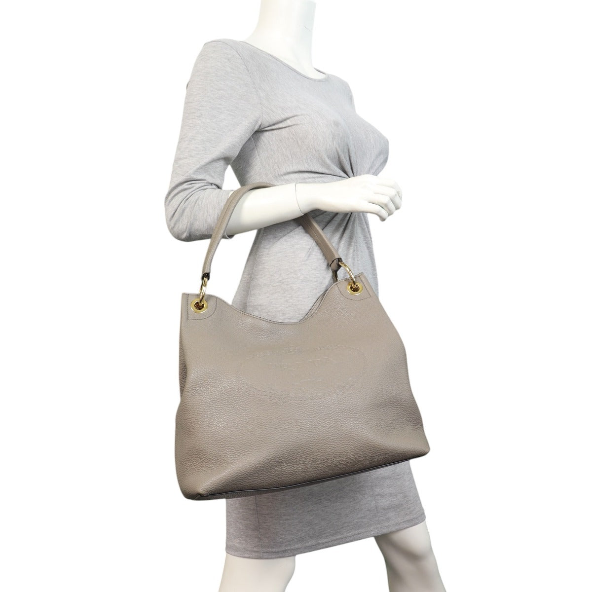 Prada Vitello Daino Logo Embossed Shoulder Bag