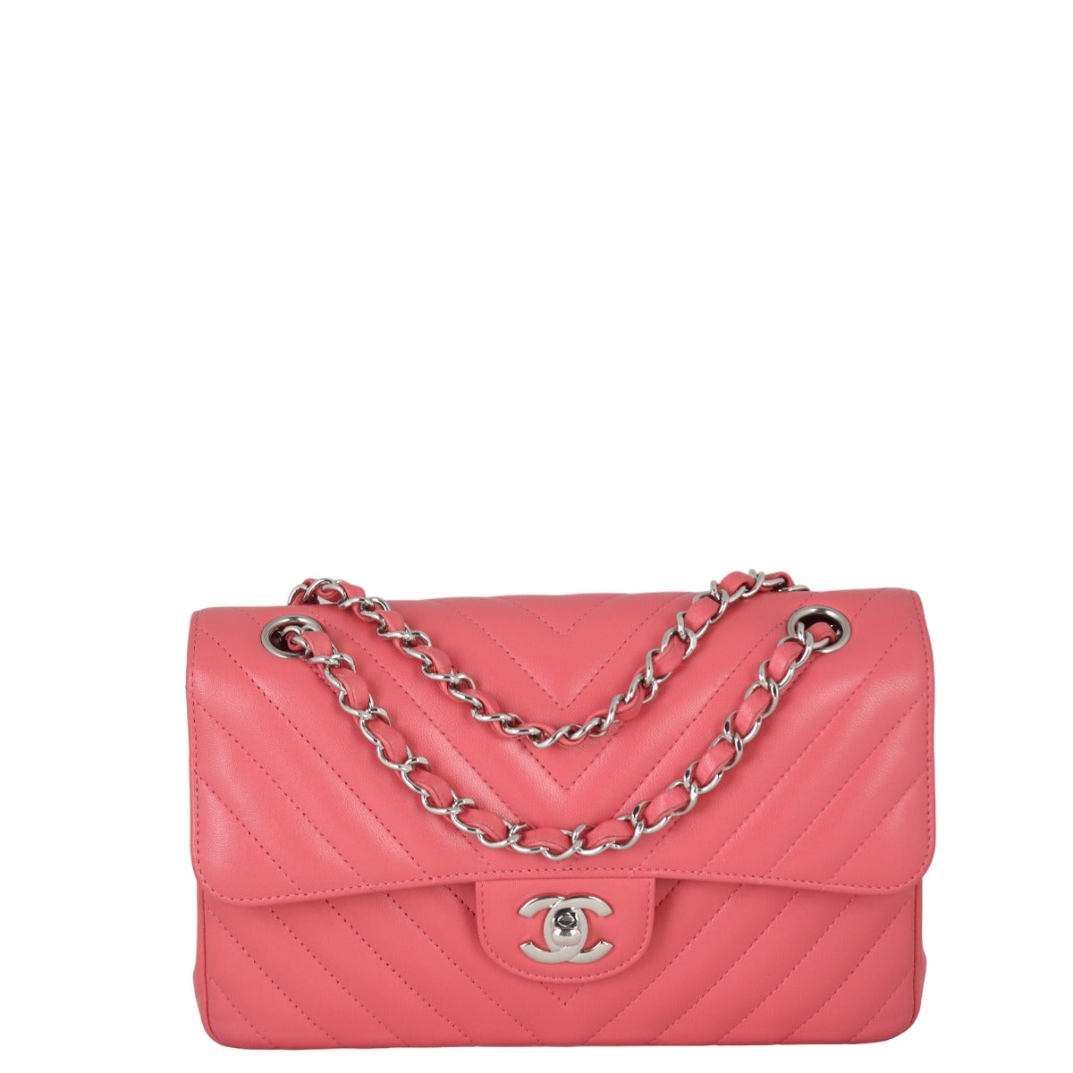 Chanel Classic Double Flap Small Chevron Lambskin| Salmon Pink