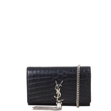 Saint Laurent Kate Tassel Chain Wallet Croc-Embossed