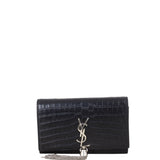 Saint Laurent Kate Tassel Chain Wallet Croc-Embossed