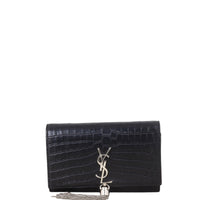 Saint Laurent Kate Tassel Chain Wallet Croc-Embossed