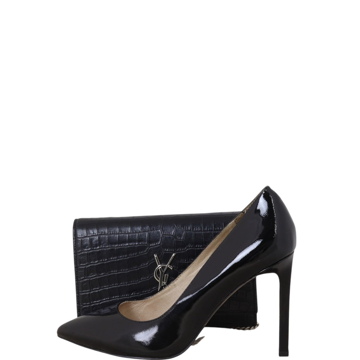 Saint Laurent Kate Tassel Chain Wallet Croc-Embossed