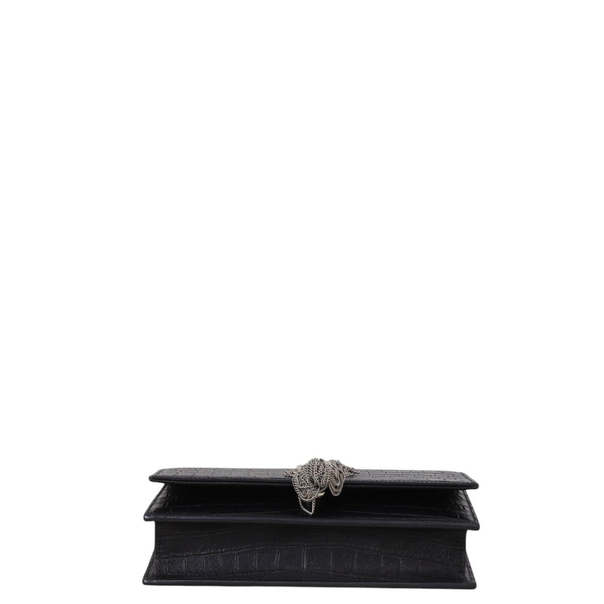 Saint Laurent Kate Tassel Chain Wallet Croc-Embossed