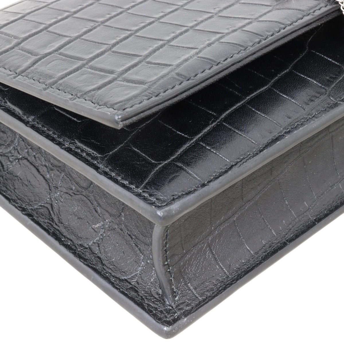Saint Laurent Kate Tassel Chain Wallet Croc-Embossed