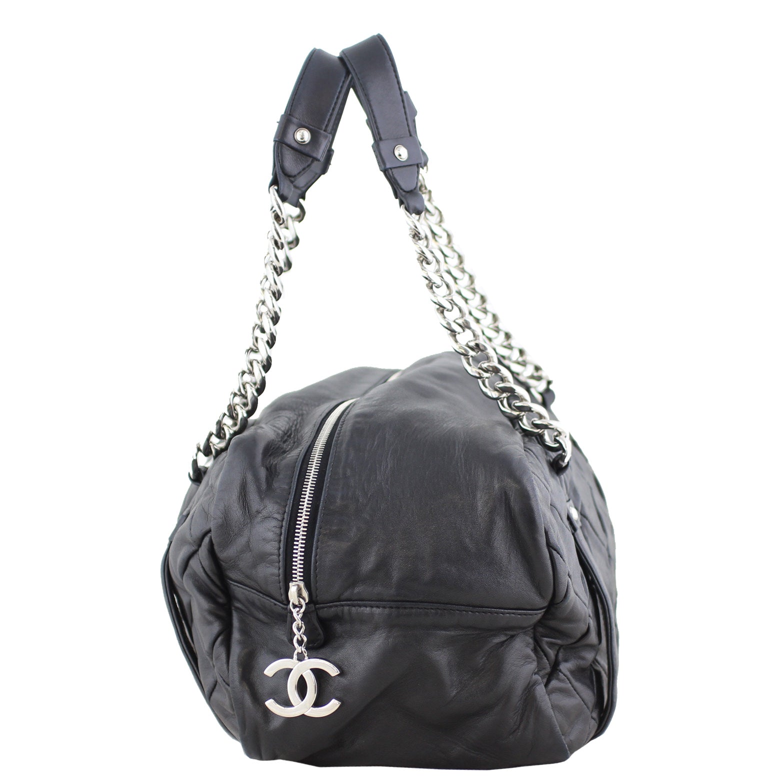 Chanel Diagonal Zip Bowler Bag side