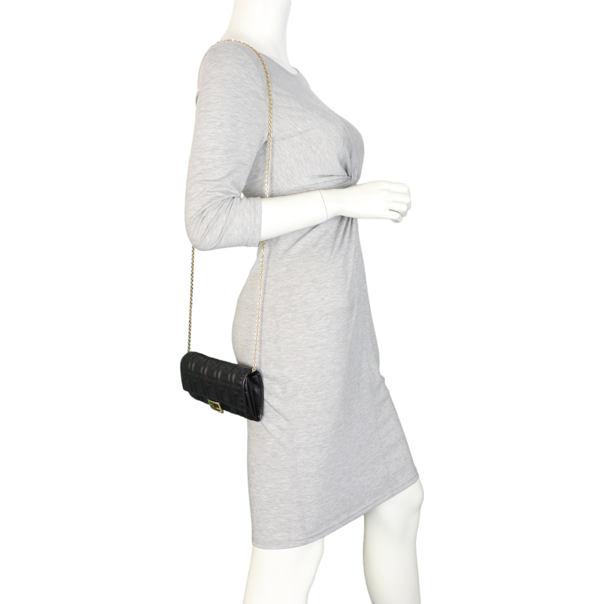 Fendi Baguette FF Embossed Wallet on Chain