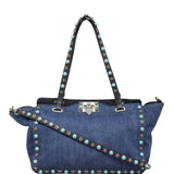 Valentino Rolling Rockstud Tote Small Denim